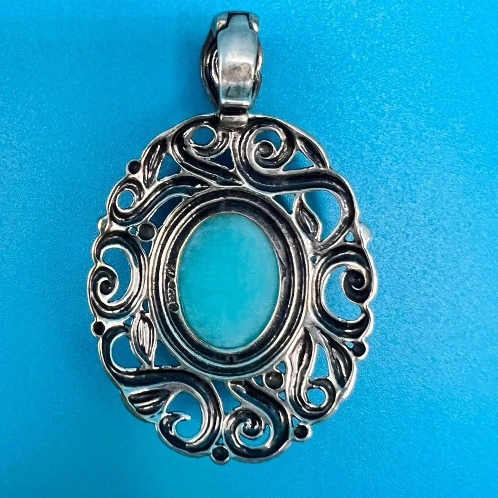 Carolyn Pollack Pendant Sterling Silver Turquoise Filigree Signed 2.5